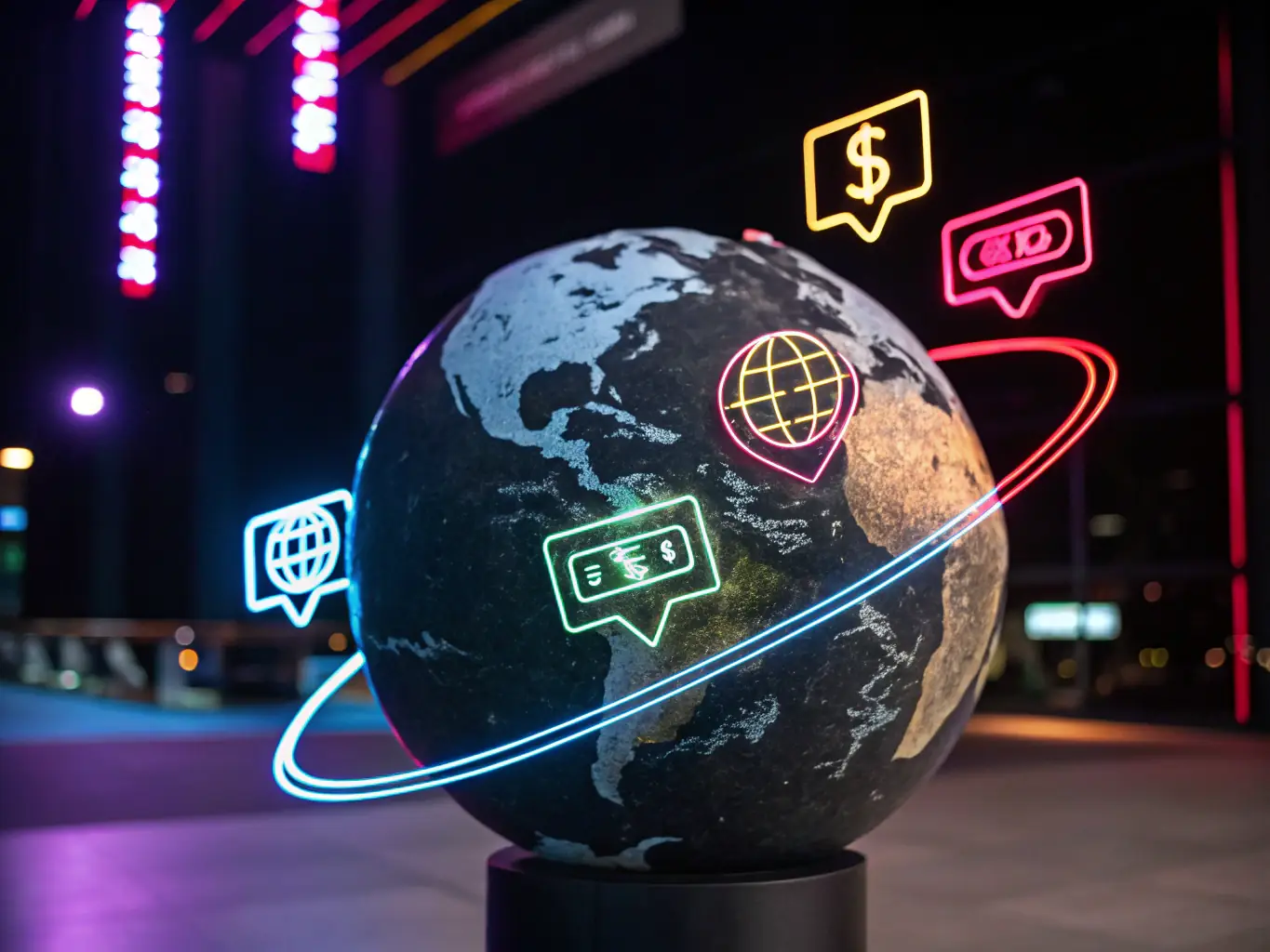 An image depicting a world map with interconnected payment icons, symbolizing global payment processing capabilities.